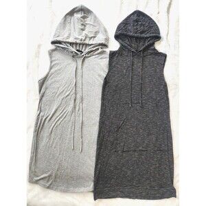 Sleeveless Hooded Tunic Tops Gray & Black Striped Size Small Lot of 2